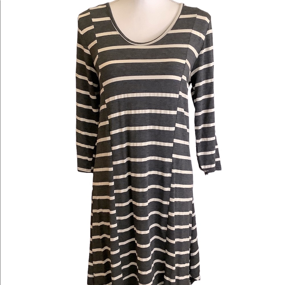 NWT 5th & LOVE Womens Charcoal Grey Striped 3/4 Sleeves Stretch Mini Dress S